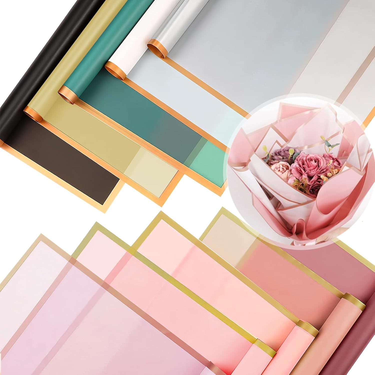 Papier cellophane avec bordure dorée - 20 feuilles