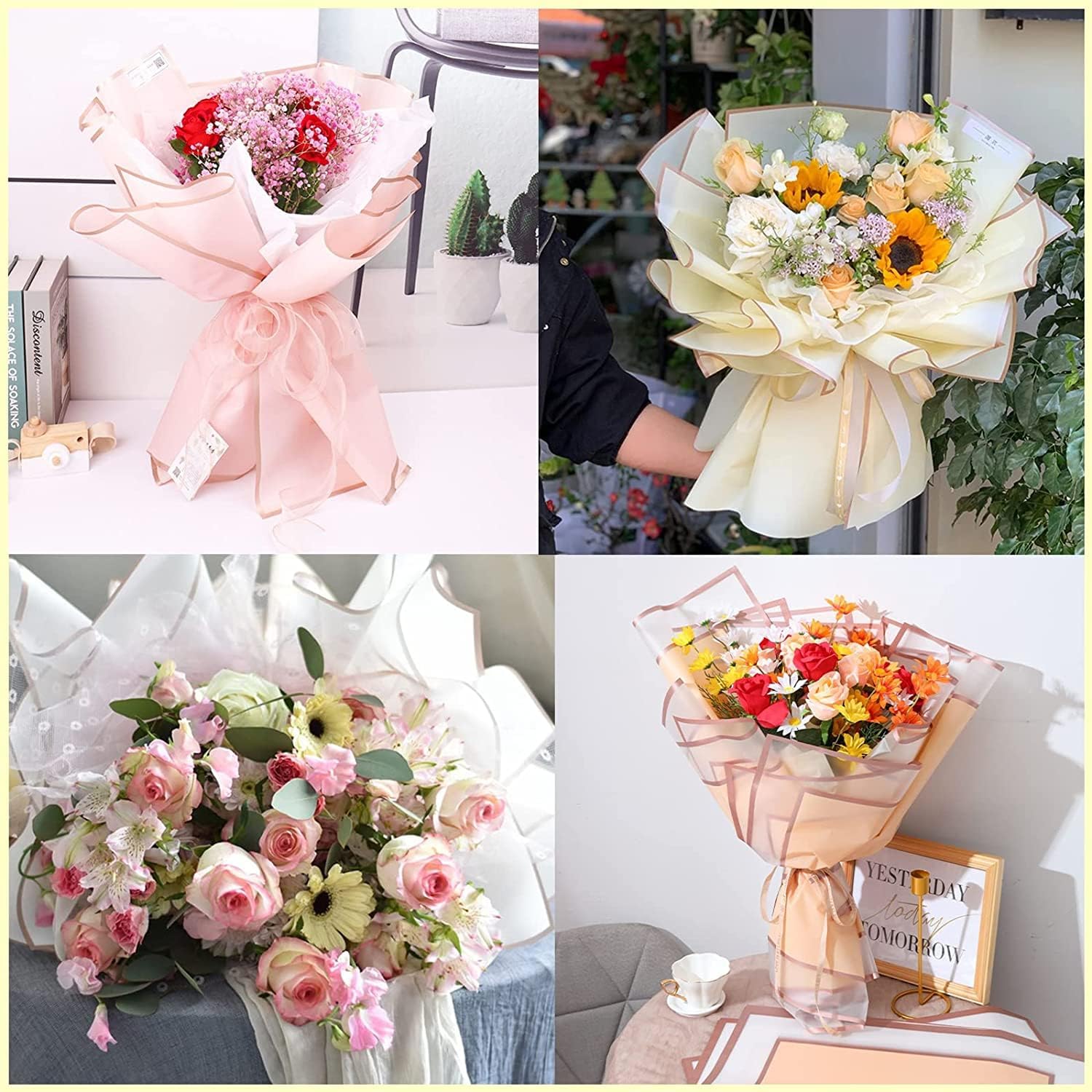 Papier cellophane avec bordure dorée - 20 feuilles