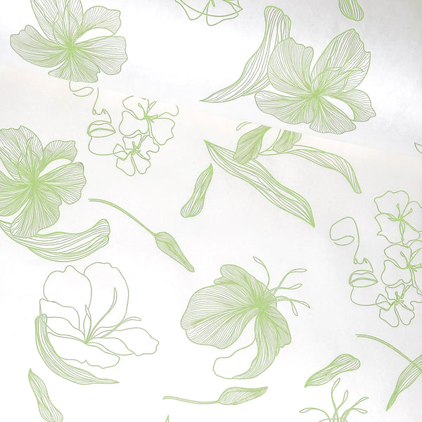 Lime Green Floral Print Roll - White Kraft